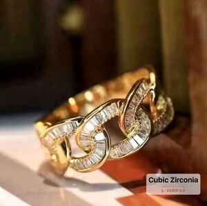 Baguette Pave Rope Cubin 18K Gold Plated Cubic Zirconia Ring Sz 7